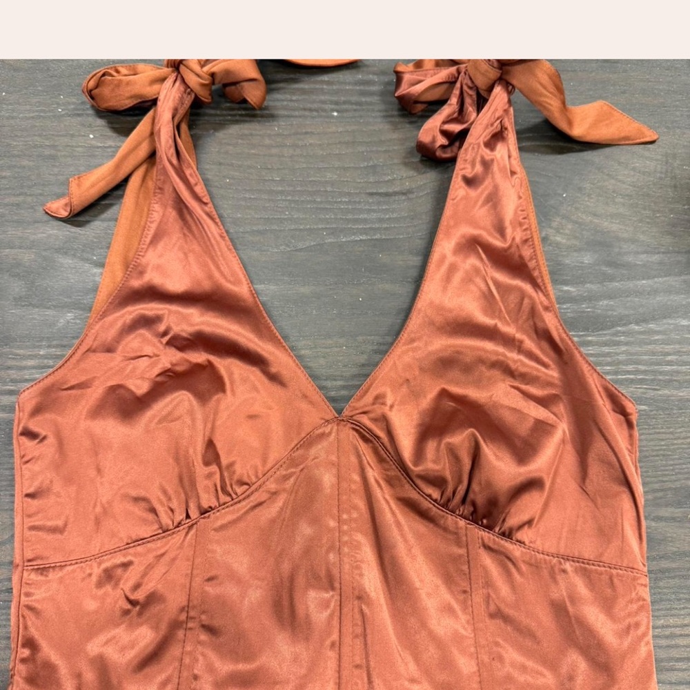 Rust Tie-Strap Satin Top